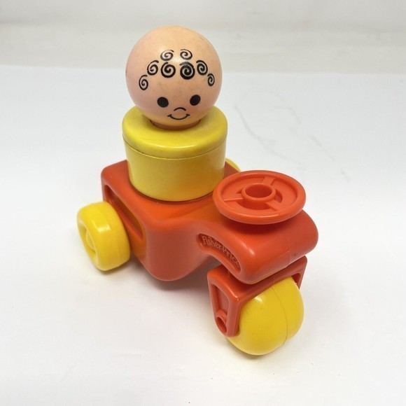 Vintage Fisher‎ Price Little People Chunky 1974 Boy Yellow 3” 1984 Motorcycle - Picture 2 of 11
